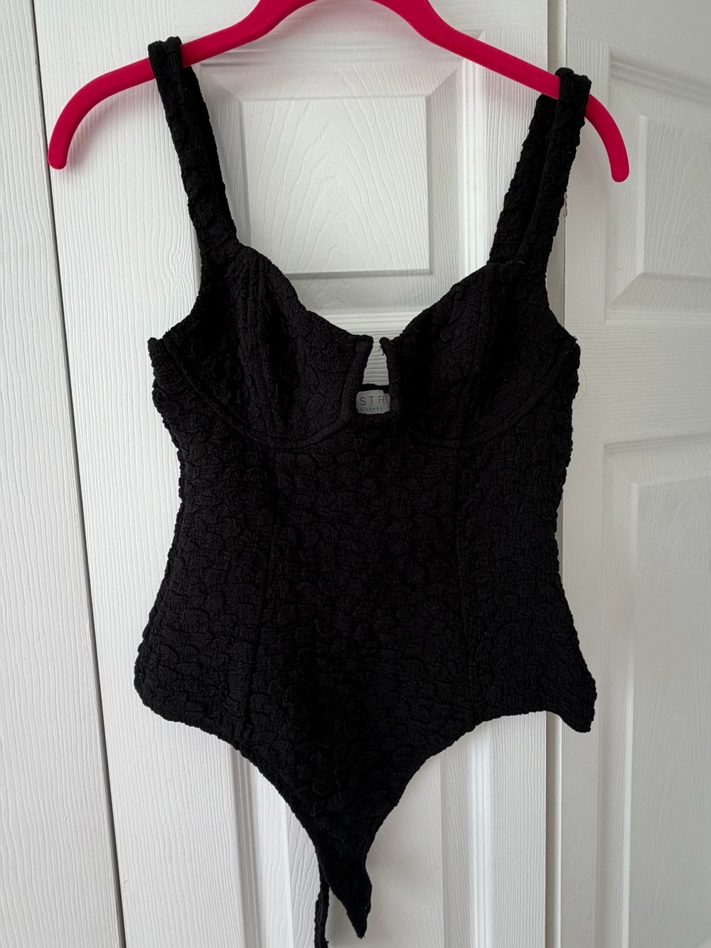 ASTR The Label Black Textured Bodysuit